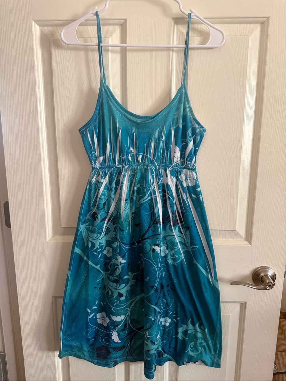 Women's Teal Floral Spaghetti-Strap Midi Dress